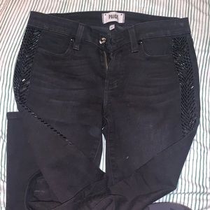 PAIGE denim black jeans w rhinestones on sides